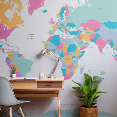Bright World Map Wall Mural