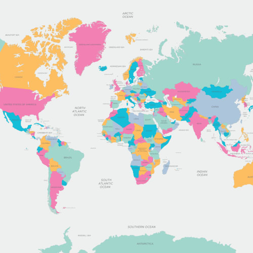 Bright World Map Wall Mural
