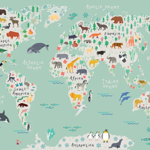 Safari Kids Map Wallpaper Mural