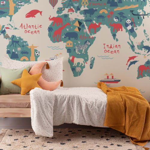 Mural de papel de parede do mapa-mundo Explorer Kids