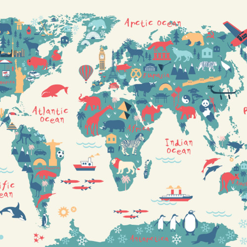Mural de papel de parede do mapa-mundo Explorer Kids