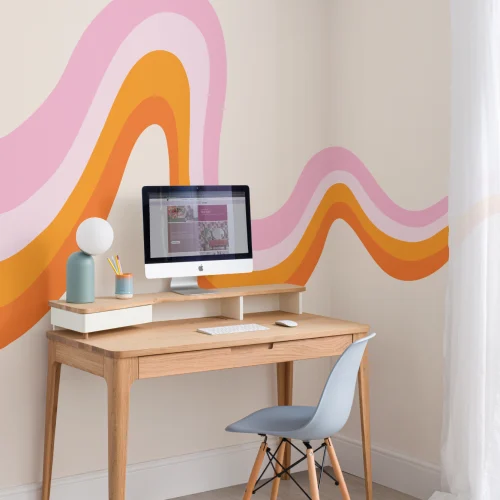 Roz și portocaliu 70s Retro Wallpaper Mural