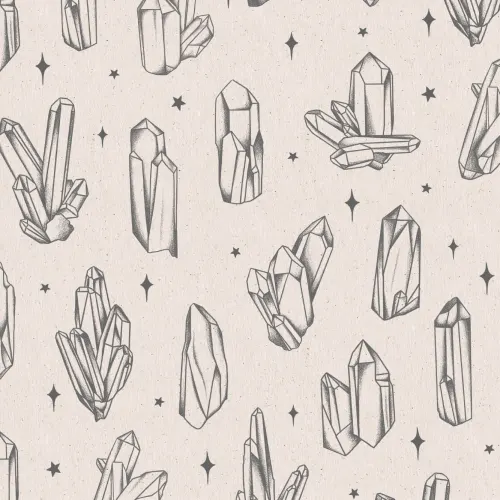 Carta da Parati Disegni Moderni di Cristalli Neri su Sfondo Crema