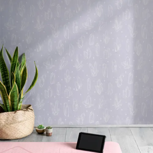 Pastel Purple Illustrated Crystal & Star Pattern Wallpaper Mural