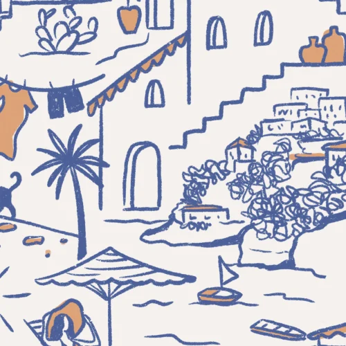 Minimalist mediteranean Town Wallpaper