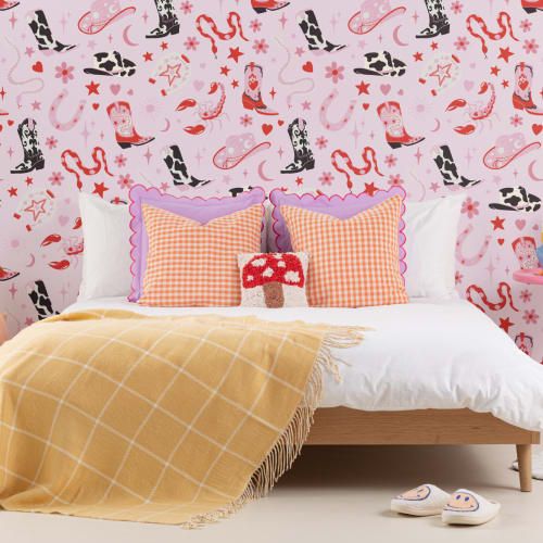 Papier peint motif western en rose pâle