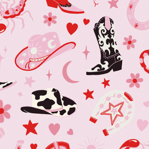 Papier peint motif western en rose pâle