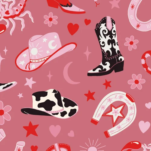 Dark Pink Western Motif Wallpaper