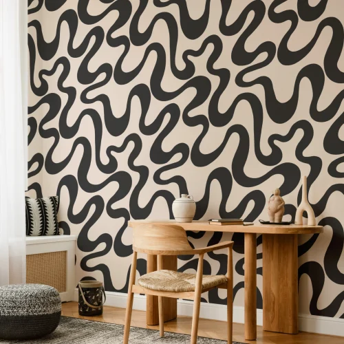 Papier peint noir audacieux à motif abstrait Vibe Design
