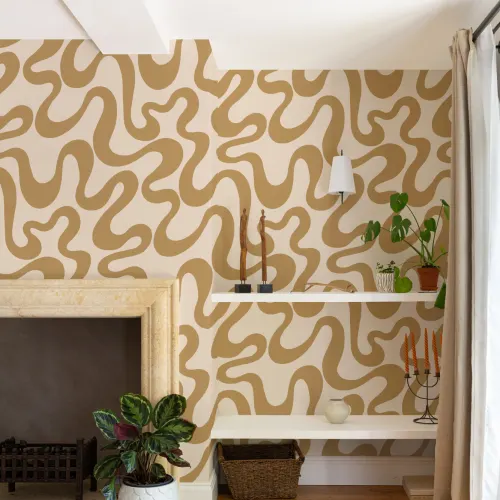 Golden Yellow Retro Abstract Vibe Pattern Wallpaper