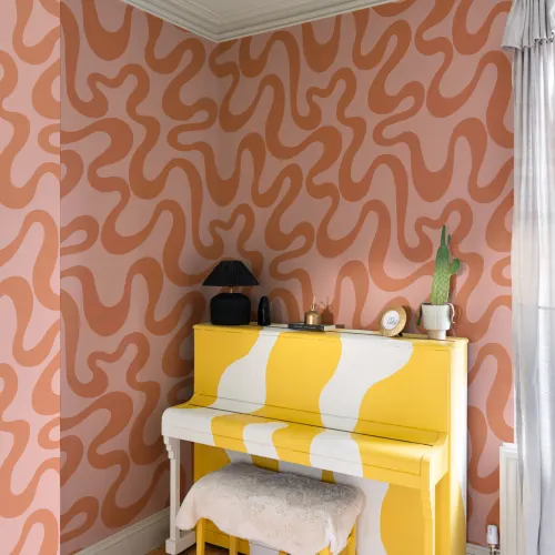 Vibrant Pink And Orange Abstract Retro Pattern Wallpaper