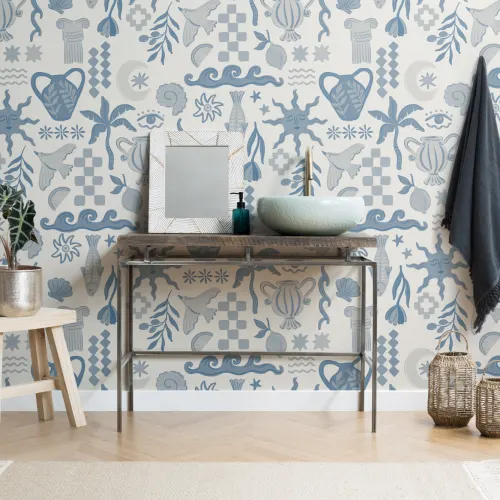 Blue La Dolce Vita Mediterranean Print Mural