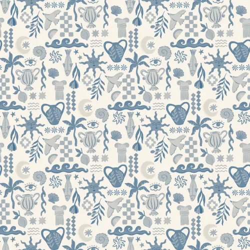 Blue La Dolce Vita Mediterranean Print Mural