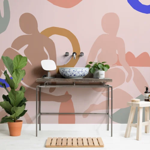 Pastel Pink Shapes Abstract Wallpaper Mural
