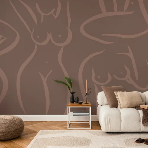 Brown Nude Woman Figure Drawing Wall Mural