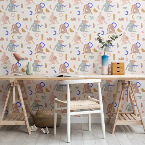 Neutral & Pastel Pink Abstract Shapes Pattern Wallpaper Mural