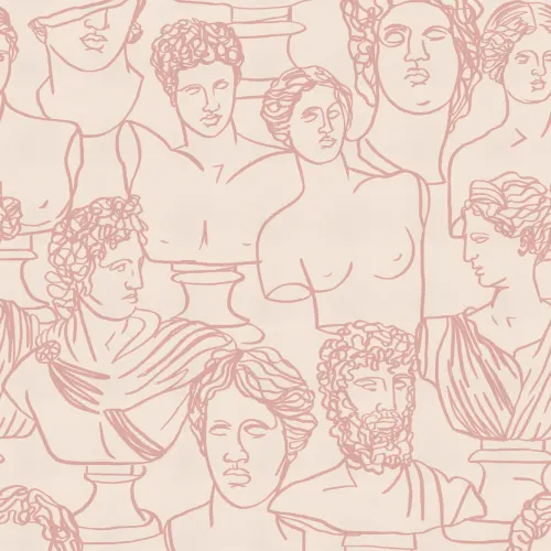 Dusty Pink Line Drawing Greek God Statue Pattern Wallpaper Mural