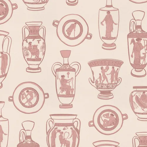 Dusty Pink Ancient Greek Pottery Pattern Wallpaper Mural