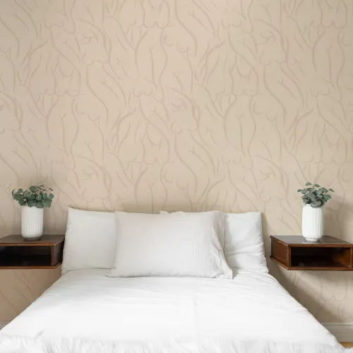 Beige Nude Woman Figure Drawing Repeat Pattern Wallpaper