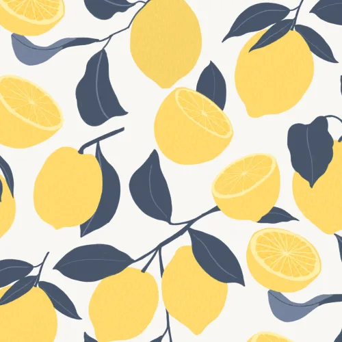 Papier Peint Motif Citron Jaune sur Fond Clair