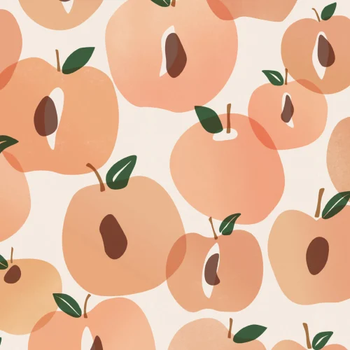 Papel Pintado Naranja y Blanco de Tema de Frutas con Estampado de Melocotón Ilustrado