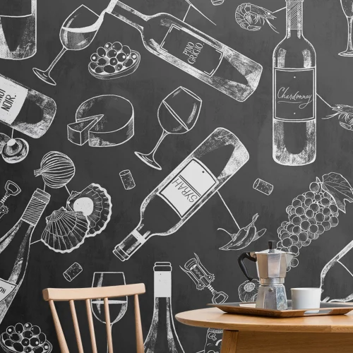 Mural Papel Pintado Pizarra Comida y Vino