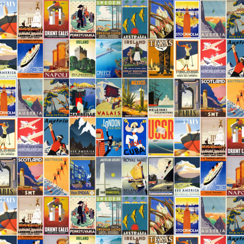 Carta da Parati Tema Viaggi con Poster Vintage