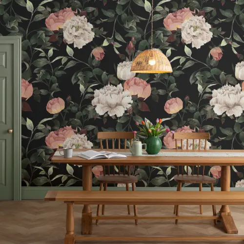 Mural de papel de parede floral vintage escuro
