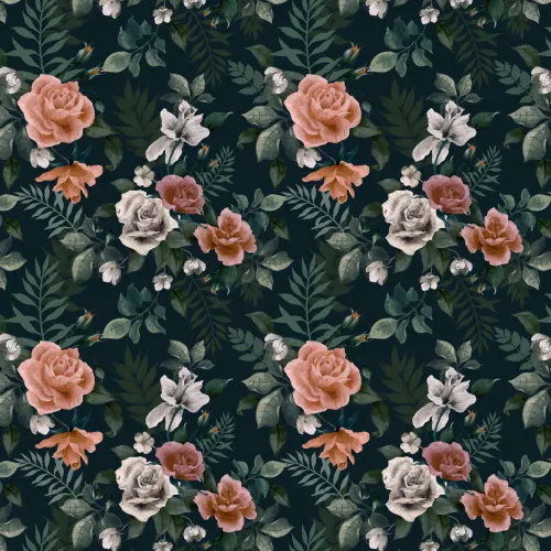 Mural de papel de parede floral verde escuro e cor-de-rosa