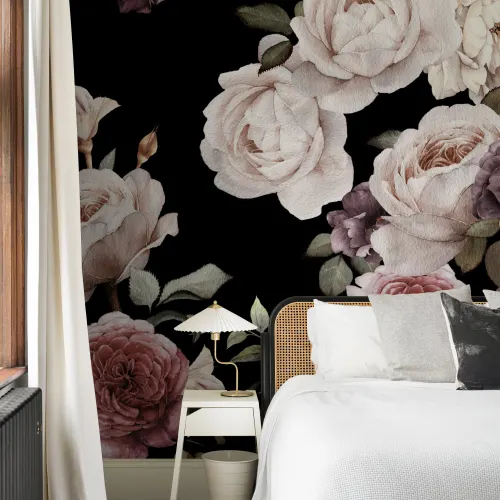 Purple & Pink Dark Floral Wallpaper Mural