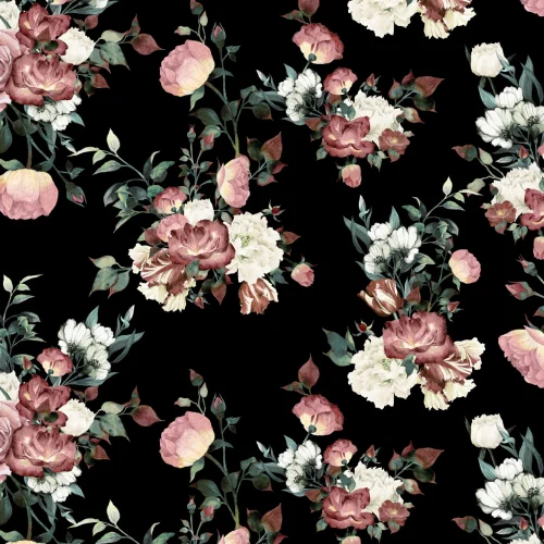 Vintage Pink, Cream & Black Floral Wallpaper Mural