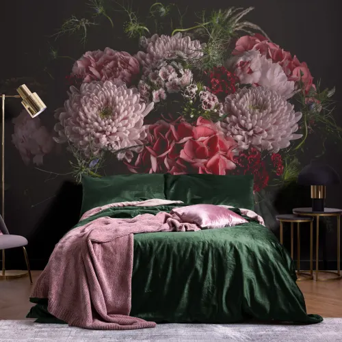 Mural grande de papel de parede floral escuro e temperamental