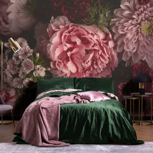 Pink Photographic Oversized Dark Moody Floral Wallpaper Mural