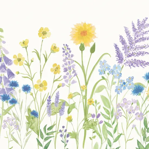 Bright Lilac & Green Watercolor Wildflower Wallpaper Mural