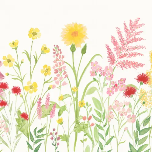 Bright Pink & Green Watercolor Wildflower Wallpaper Mural