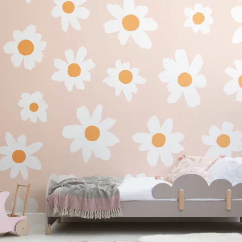 Rosa & Hvit Retro Daisy Floral fototapet