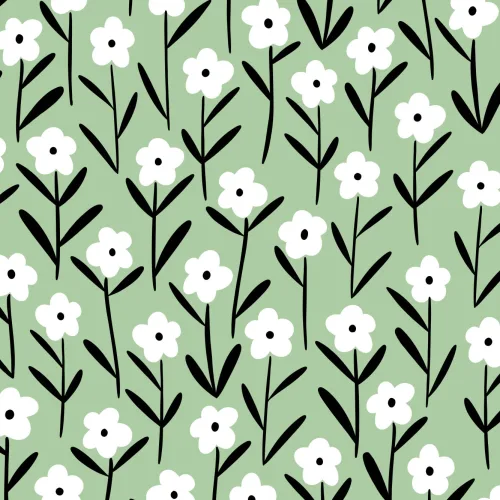 Mural de Papel de Parede Floral Retro Branco & Verde