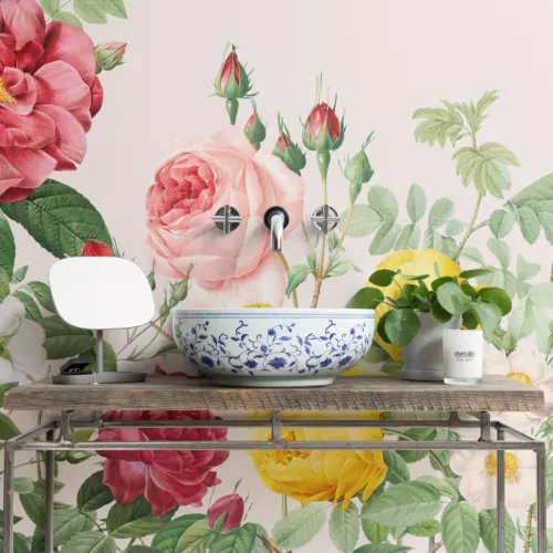 Pink Spring Flowers Vintage Floral Wallpaper Mural