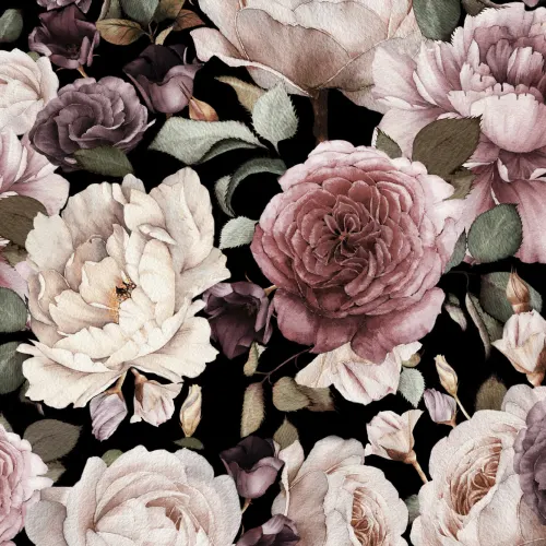Pink & Purple Dark Floral Repeat Pattern Wallpaper