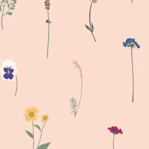 Papel de parede com padrão de repetição de flores prensadas cor-de-rosa