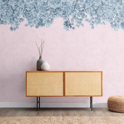 Blue & Pink Sakura Cherry Blossom Tree Wallpaper Mural