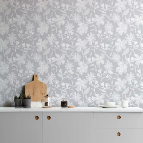 Gray Tones Floral Repeat Pattern Wallpaper