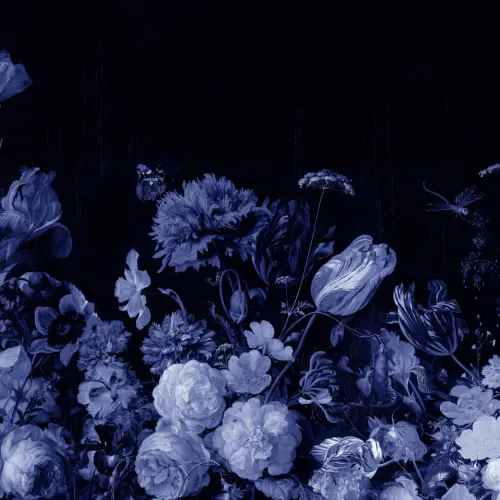 Blue Delft Dark Floral Art Painting Wallpaper Mural