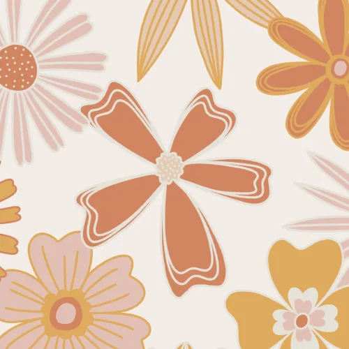 Orange retro 70'er blomstermønster med gentagelser Tapet