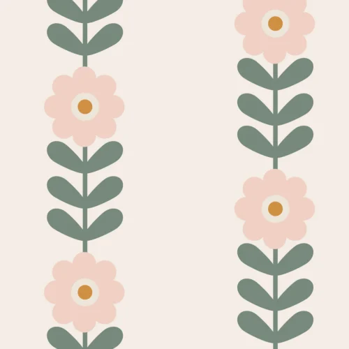Retro Pink Daisy Floral Repeat Pattern Wallpaper
