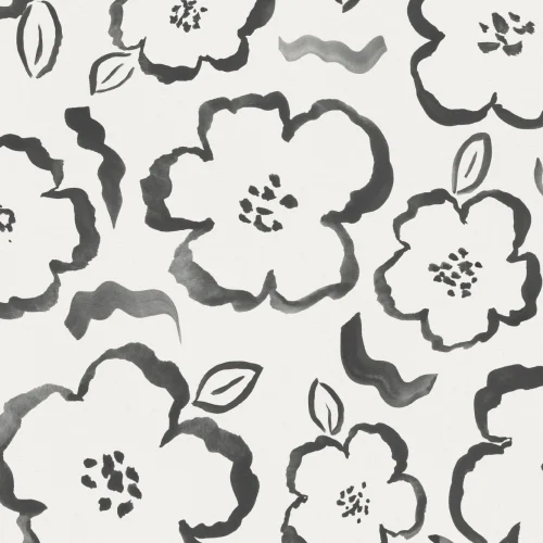 Zwart en Wit Verf Abstract Bloemen Herhaal Patroon Behang