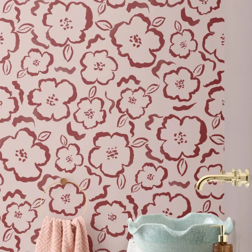 Roz și roșu Paint Abstract Floral Repeat Pattern tapet