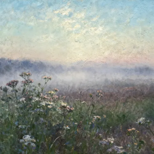 Blue Tranquil Meadow Atmospheric Nature Art Mural