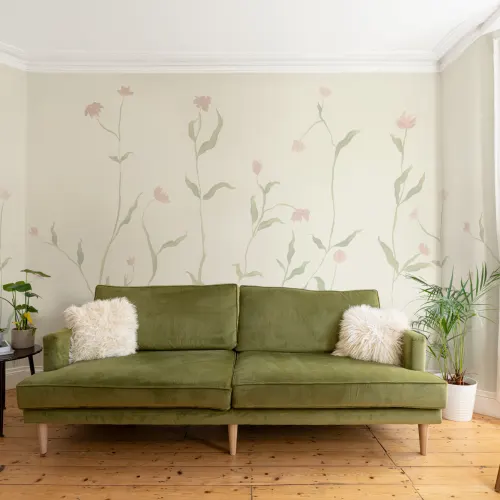 Soft Pastel Floral Watercolor Mural For Serene Spaces