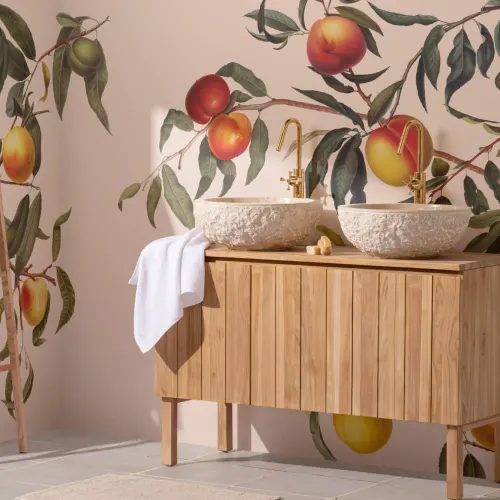 Vintage Neutral Botanical Peach Tree Wallpaper Mural